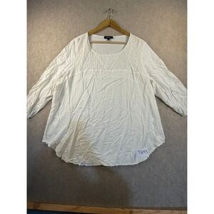 Spense Woman White Lace Pintuck 3/4 Sleeve Blouse Top 1X Boho Scoop Neck